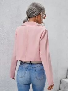 Blazer corto de cuello con solapa con botón - Rosa Pálido - Ver 2