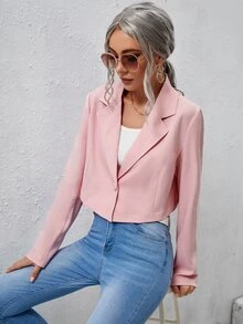 Blazer corto de cuello con solapa con botón - Rosa Pálido - Ver 3