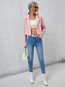 Blazer corto de cuello con solapa con botón - Rosa Pálido - Ver 4