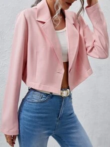 Blazer corto de cuello con solapa con botón - Rosa Pálido - Ver 5