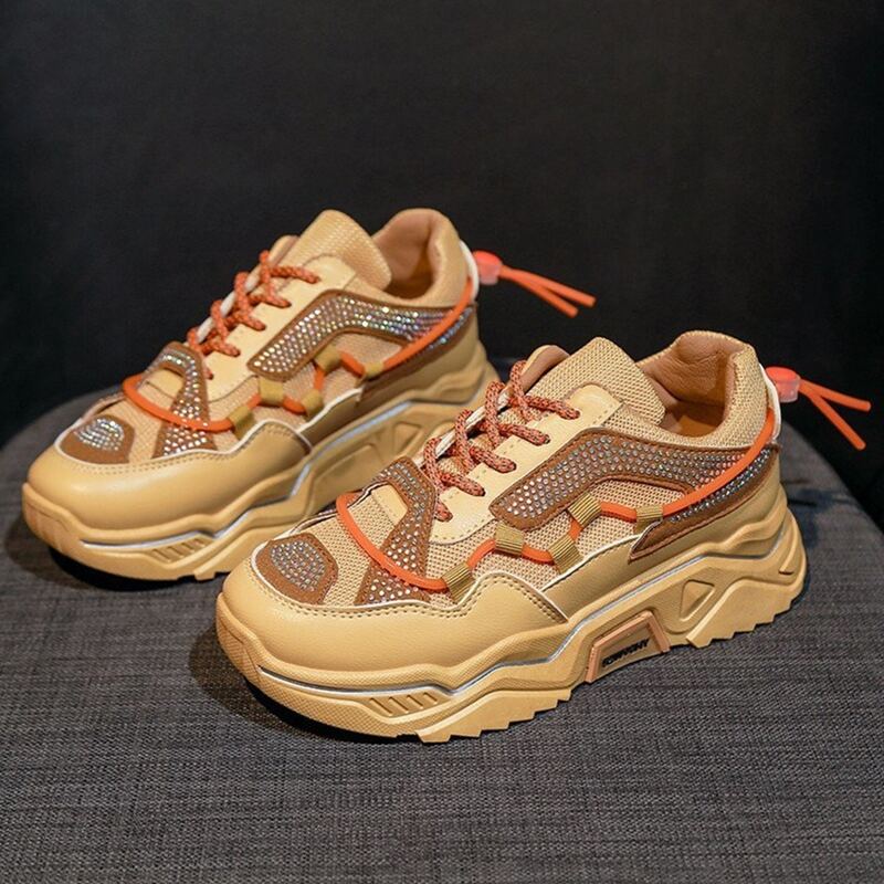 

Rhinestone Decor Mesh Panel Chunky Sneakers, Yellow