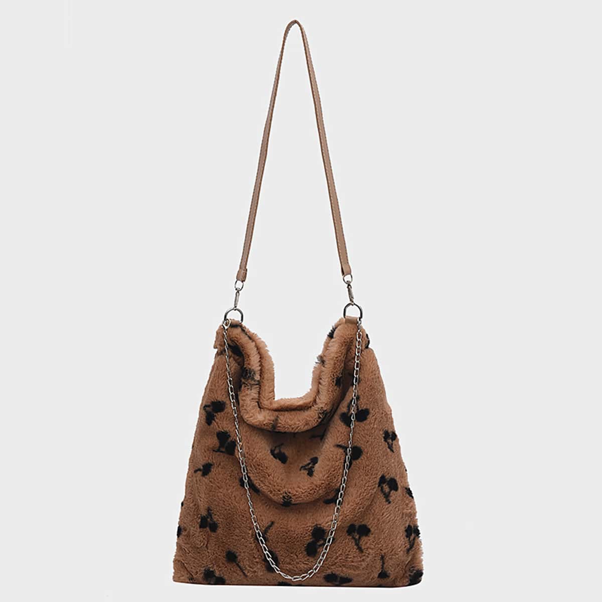 

Fluffy Cherry Pattern Crossbody Bag, Multicolor