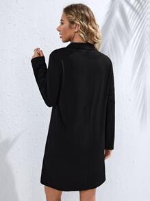 SHEIN Maternity Heart Print Pocket Patched Button Front Lounge Dress, Fall, Winter - Black - View 2