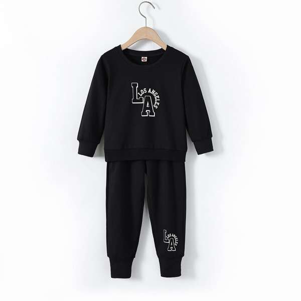 

Toddler Boys Letter Graphic Pullover & Sweatpants, Black