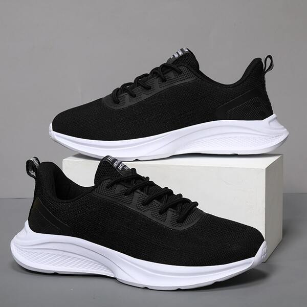 

Minimalist Mesh Panel Lace-up Front Running Shoes, Black