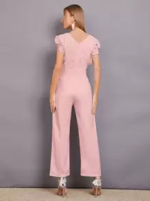 Mulvari Contrast Lace Scallop Trim Jumpsuit - Pink - View 2