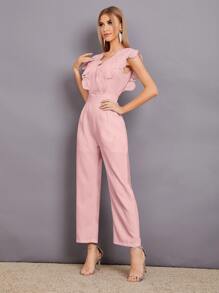 Mulvari Contrast Lace Scallop Trim Jumpsuit - Pink - View 3
