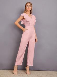 Mulvari Contrast Lace Scallop Trim Jumpsuit - Pink - View 4