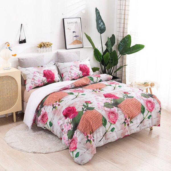 

Комплект пододеяльников без наполнителя с цветочным и текстовым принтом, Многоцветный