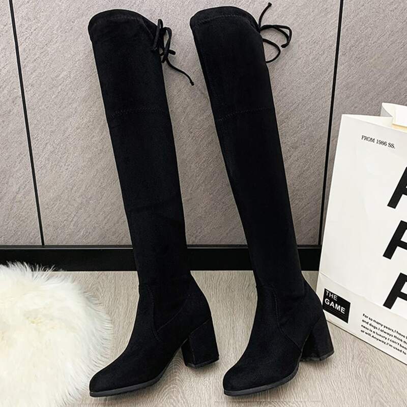 

Tie Back Over The Knee Boots, Black