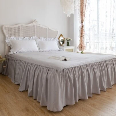 1件床裙，床上用品，柔软透气的床单，荷叶边下摆和松紧带设计，舒适睡眠，轻盈优雅，如云朵般柔软的质地，适用于单人床、双人床、大号床、特大号床，可机洗，公主风房间装饰
