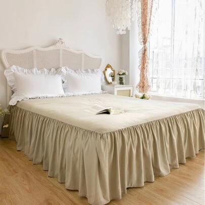 1件床裙，床上用品，柔软透气的床单，荷叶边下摆和松紧带设计，舒适睡眠，轻盈优雅，如云朵般柔软的质地，适用于单人床、双人床、大号床、特大号床，可机洗，公主风房间装饰