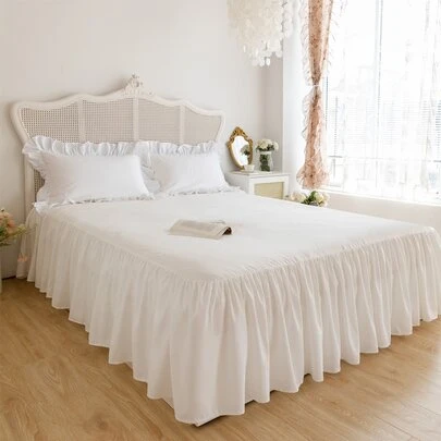 1pc Solid Color Ruffled Bed Skirt, Cute Fabric, Washable, Bedroom Bed Skirt