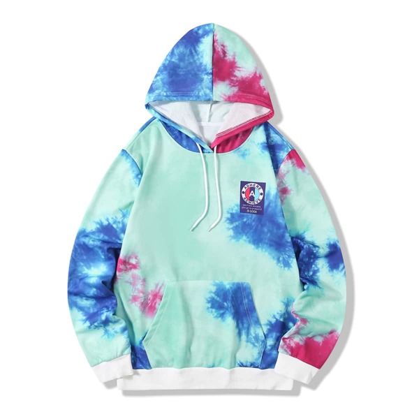 

Men Tie Dye Slogan Graphic Kangaroo Pocket Drawstring Hoodie, Multicolor