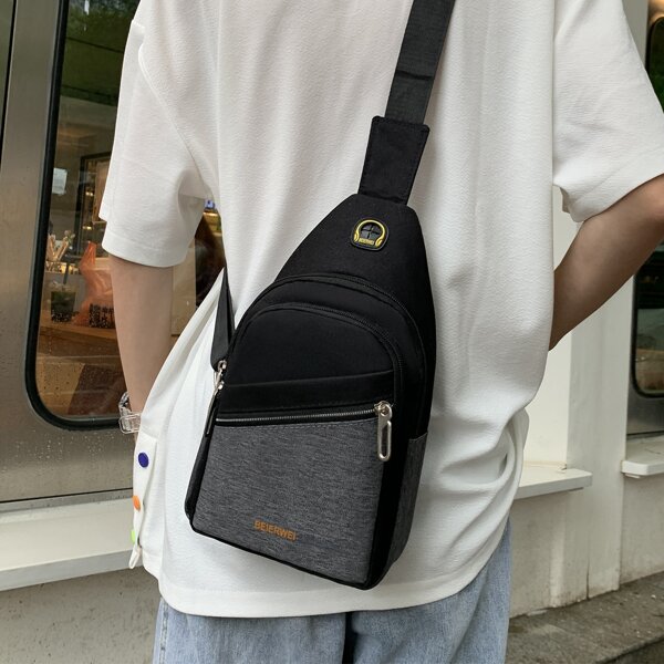 

Men Colorblock Letter Graphic Zip Front Fanny Pack, Grey