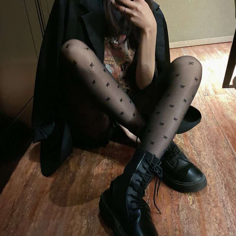 

Bow Pattern Tights, Black
