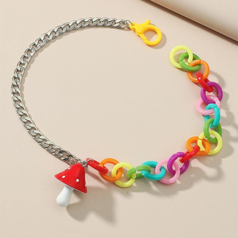 

Mushroom Pendant Chain Necklace, Multicolor