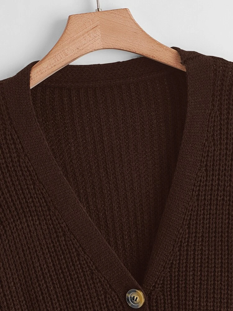 Calvaya Plus Size Women's Solid V-Neck Single-Breasted Long Sleeve Casual Commuter Versatile Cardigan Sweater, Autumn/Winter Fall Cloth For Women - Chocolate Brown - View 3