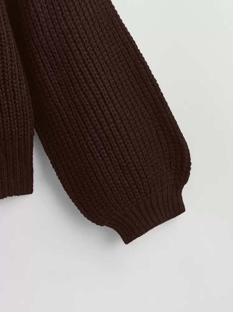 Calvaya Plus Size Women's Solid V-Neck Single-Breasted Long Sleeve Casual Commuter Versatile Cardigan Sweater, Autumn/Winter Fall Cloth For Women - Chocolate Brown - View 4