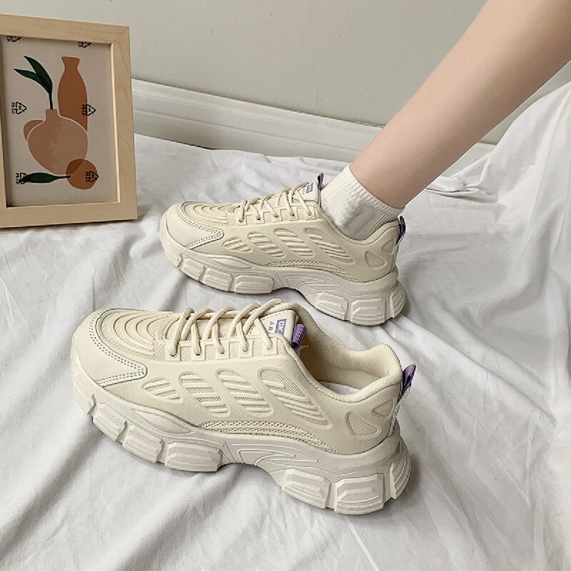 

Lace-up Front Chunky Sneakers, Beige