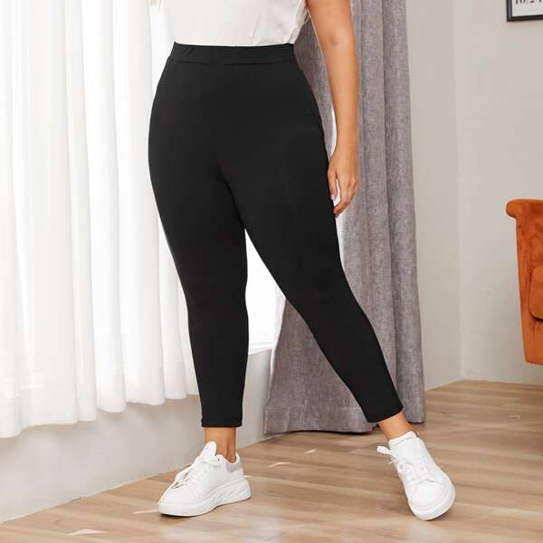 

Plus Contrast Mesh High Waist Leggings, Black