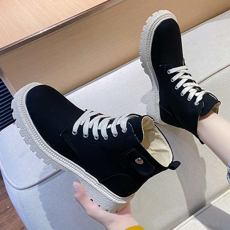 

Lace-up Front Lug Sole Boots, Black