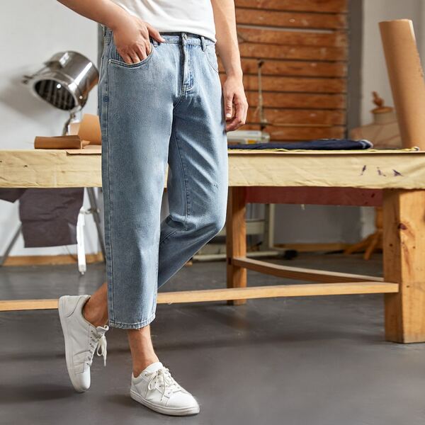 

Men Washed Capris Jeans, Light wash