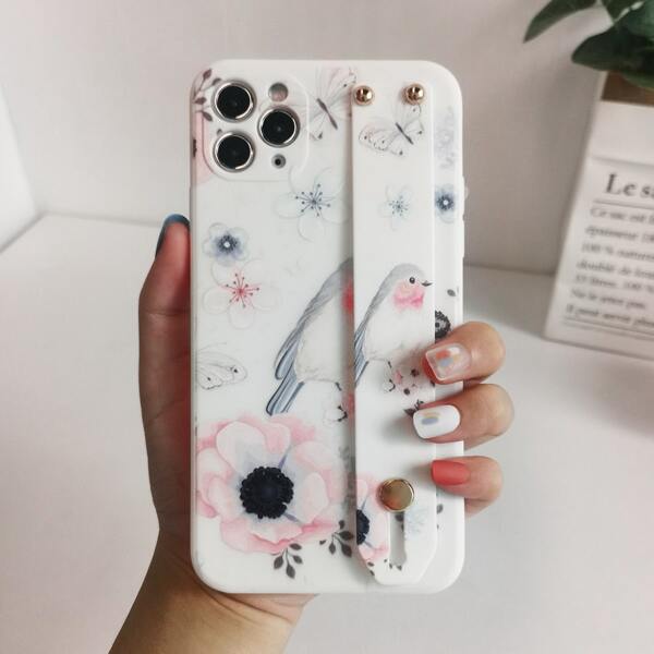 

Bird Painted Phone Case With Wristband, Multicolor