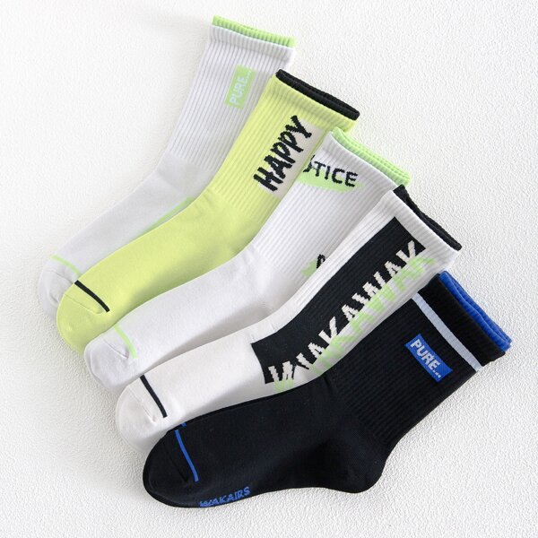 

5pairs Men Letter Graphic Crew Socks, Multicolor