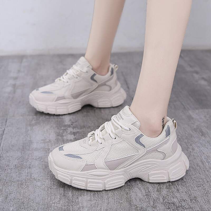 

Lace-up Front Mesh Panel Sports Shoes, Beige