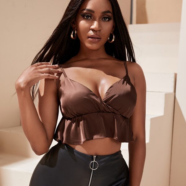 

Ruffle Hem Tie Back Cami Top, Chocolate brown