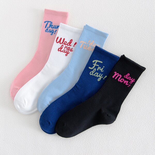 

5pairs Letter Graphic Crew Socks, Multicolor