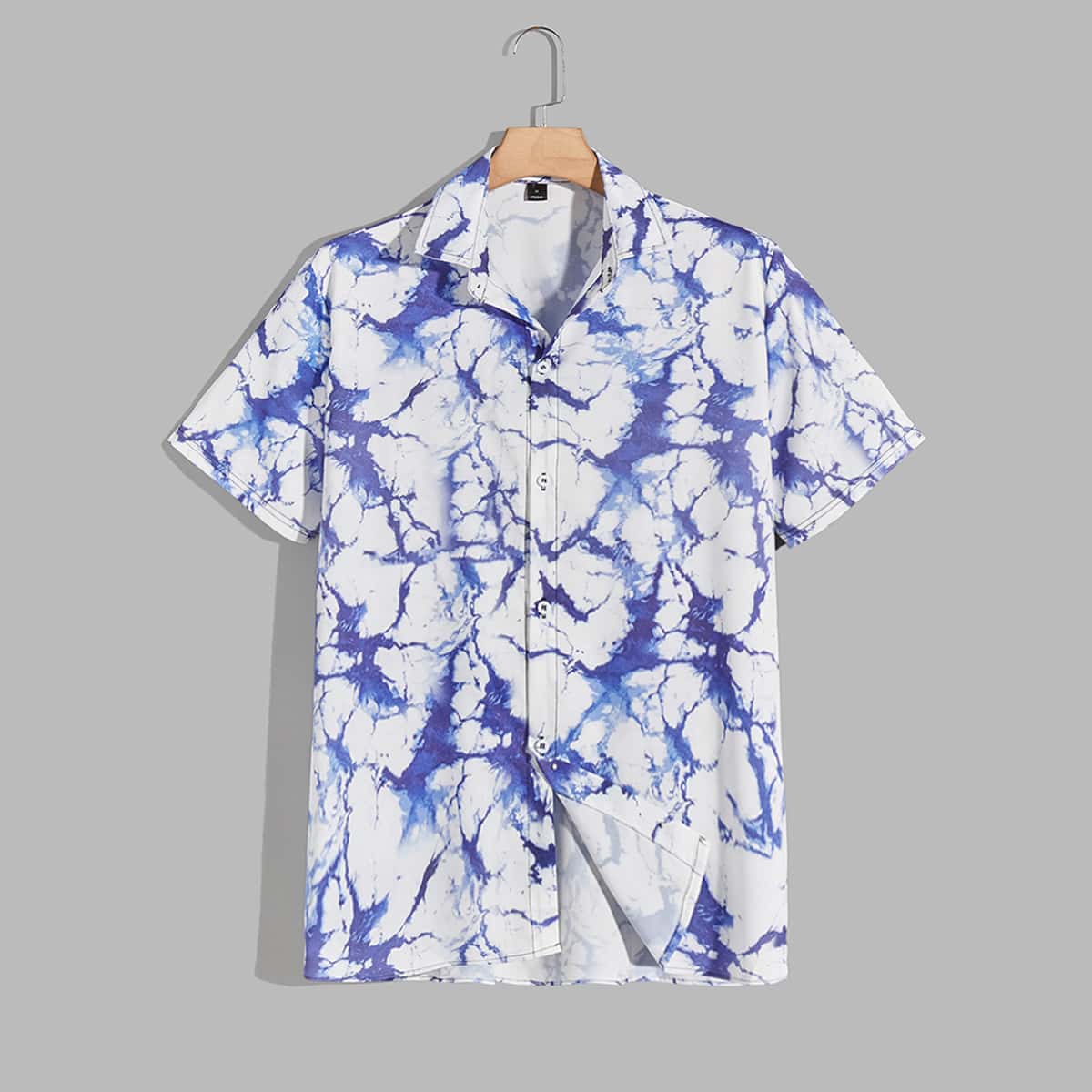 

Guys Marble Print Button Front Shirt, Blue and white