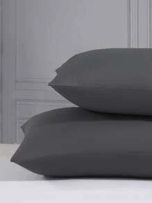 1 cặp áo gối màu rắn không có chất làm đầy - Màu xám đen - Xem 2