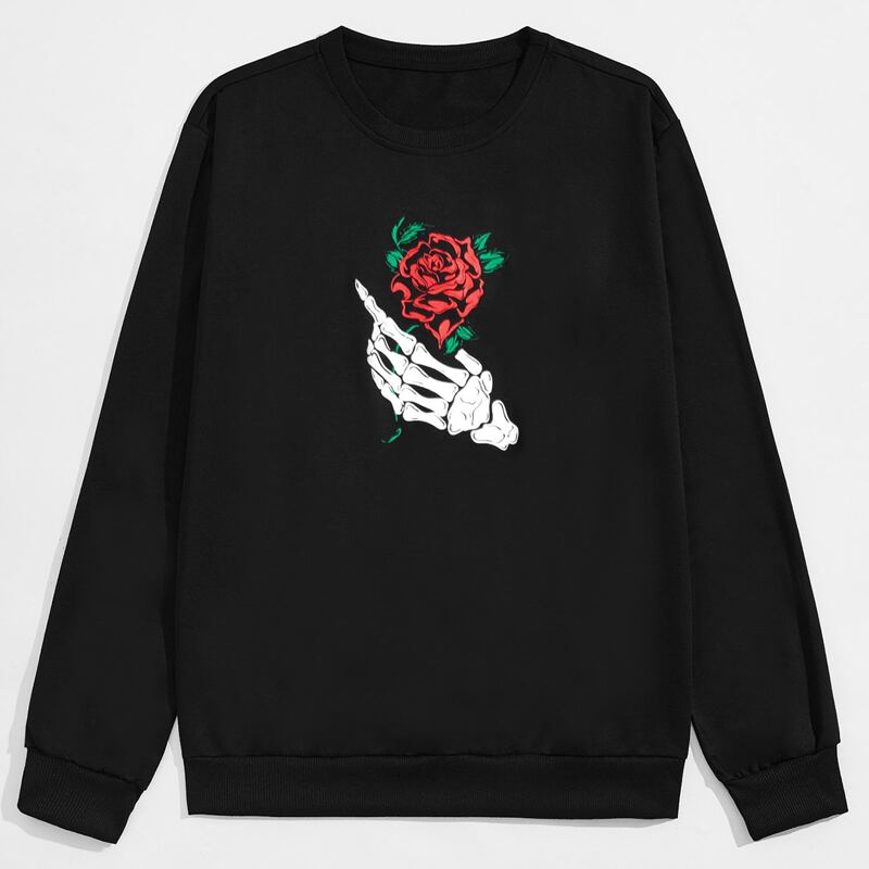 

Guys Floral & Skeleton Graphic Sweatshirt, Black