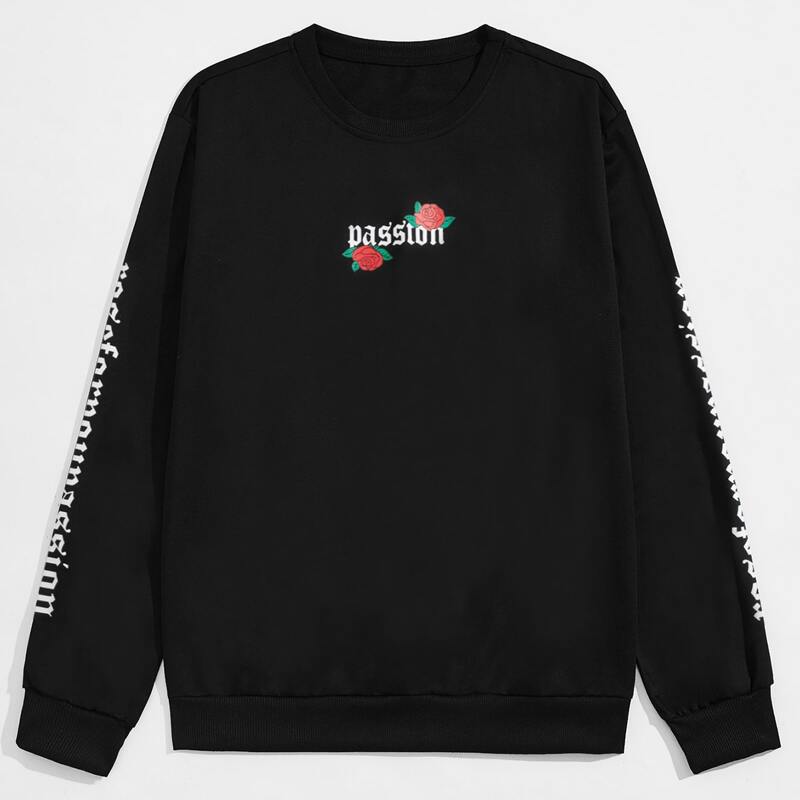 

Guys Letter Floral Print Sweatshirt, Black