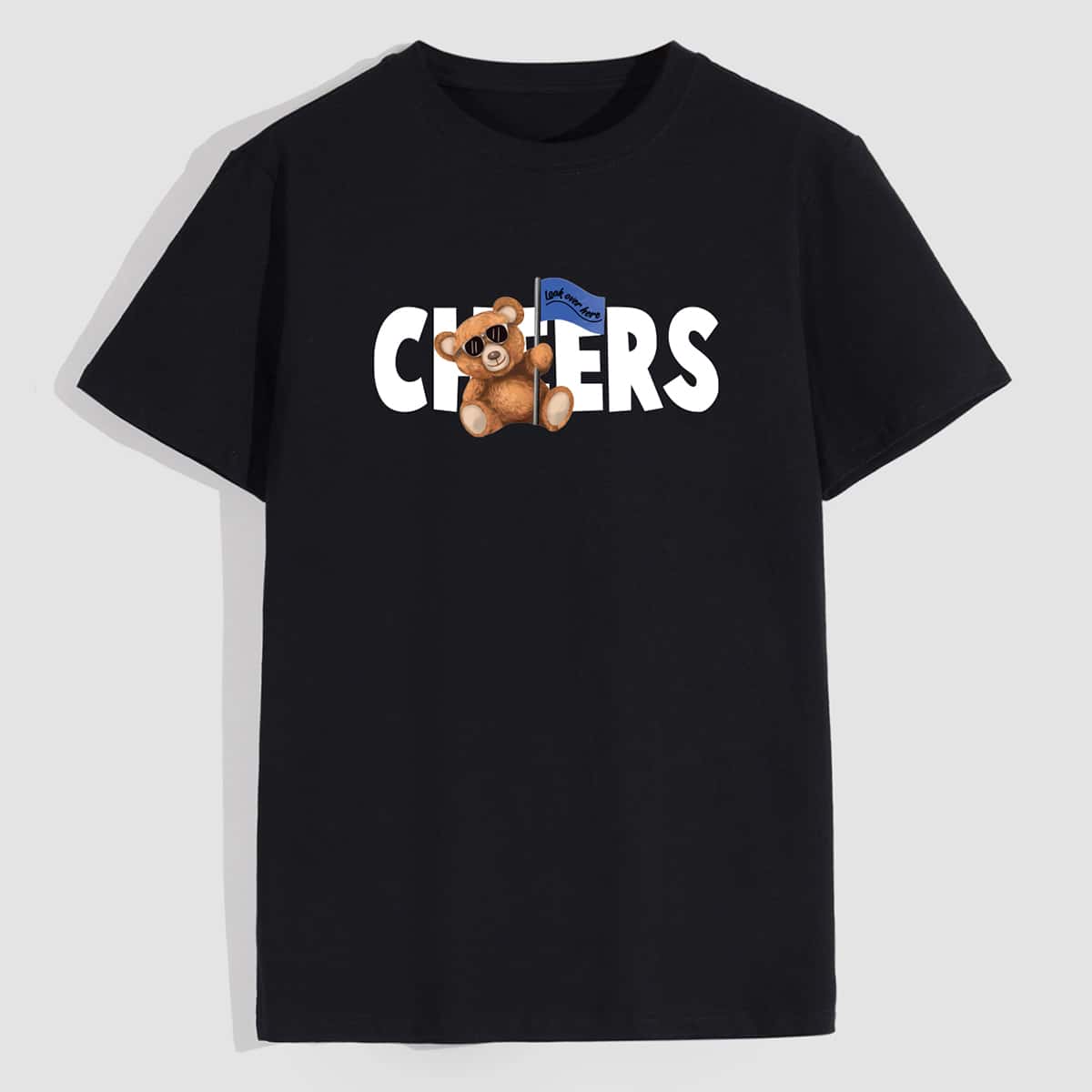 

Guys Letter Cartoon Bear Graphic Tee, Black