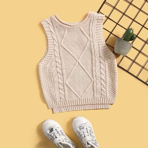 

Toddler Girls Cable Knit Sweater Vest Without Blouse, Apricot
