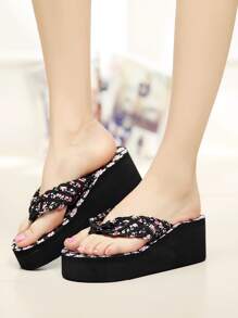 Women Flower Platform Flip Flops - Slip-On, Non-Slip, Comfortable Wedge Slides For Stylish Summer Vacations At The Beach