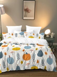 Pumpkin Print Duvet Cover Set Without Filler - Multicolor - View 1