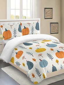 Pumpkin Print Duvet Cover Set Without Filler - Multicolor - View 2