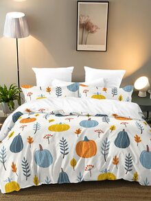 Pumpkin Print Duvet Cover Set Without Filler - Multicolor - View 3
