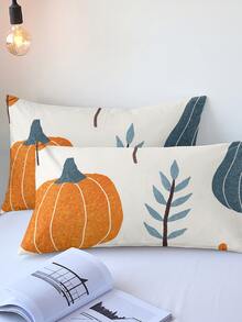 Pumpkin Print Duvet Cover Set Without Filler - Multicolor - View 5