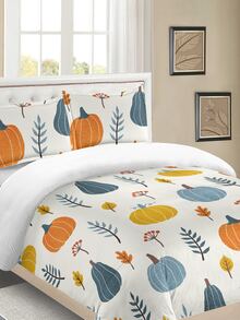 Pumpkin Print Duvet Cover Set Without Filler - Multicolor - View 6