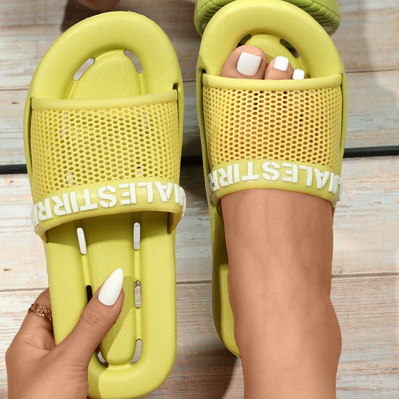

Letter Graphic Hollow Out Shower Slides, Green