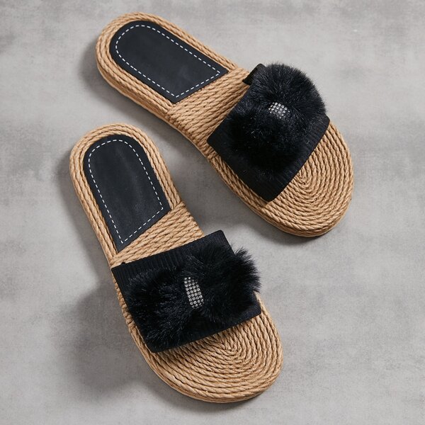 

Bow & Rhinestone Decor Slides, Black