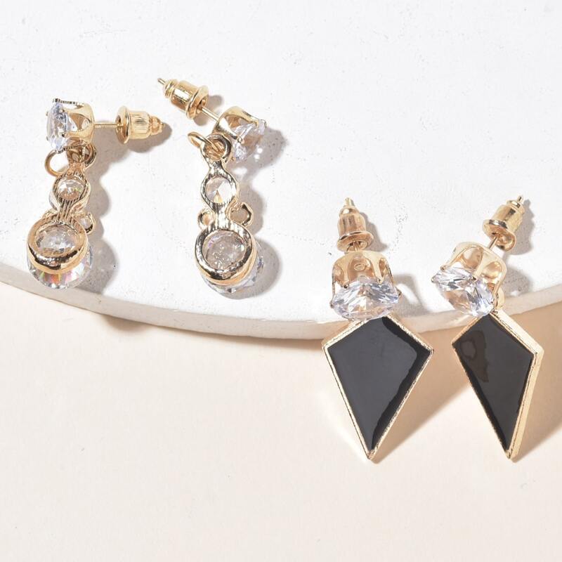 

2pairs Rhinestone Decor Earrings, Multicolor