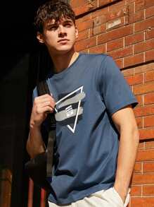 Hombres Camiseta con estampado de slogan y dibujo - Azul Marino - Ver 7