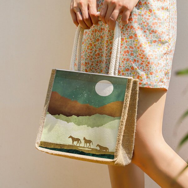 

Landscape Painting Graphic Shoulder Bag, Multicolor
