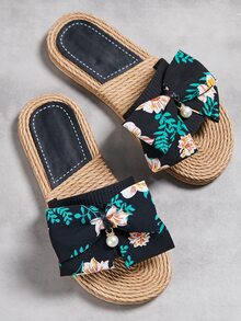 2024 绑带树枝图案波西米亚风凉鞋，适合度假穿着 - 黑色 - 查看 1